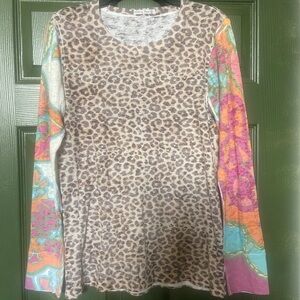 Leopard Print Long Sleeve Top with Colorful Sleeves